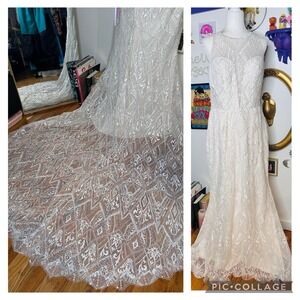 INCREDIBLE Sophia Tolli Ivory Embroidered & Beaded Wedding Dress W/Train Sz 16